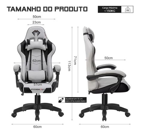 Cadeira Gamer Profissional Ergonômica 150kg Reclinável