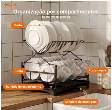 Escorredor de Louça Dobrável Organizador de Cozinha