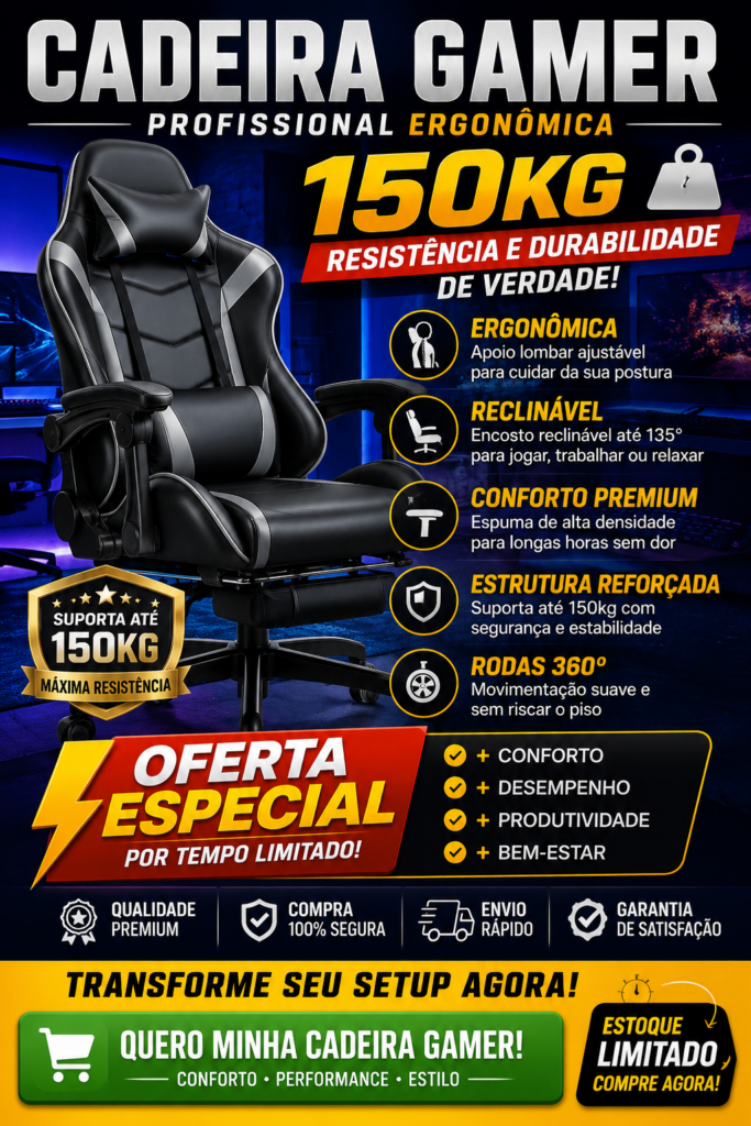 Cadeira Gamer Profissional Ergonômica 150kg Reclinável