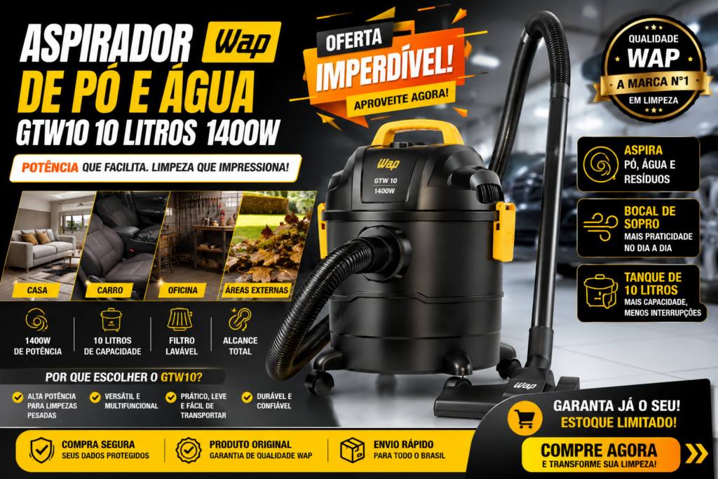 Aspirador de Pó e Água GTW10 com Bocal de Sopro 10 Litros