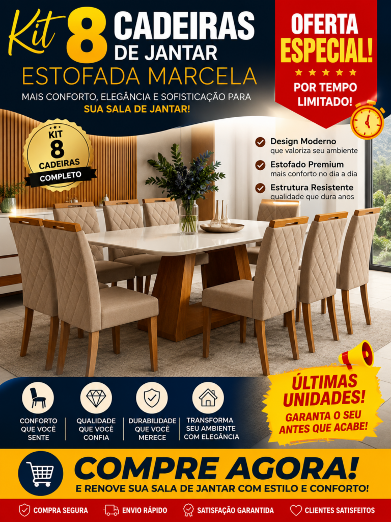 Cadeiras Kit 8 Cadeiras de Jantar Estofada Marcela
