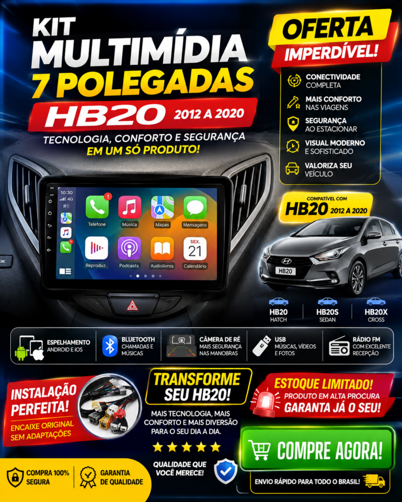Kit Multimídia 7 Pol para HB20 2012 a 2020 com Espelhamento
