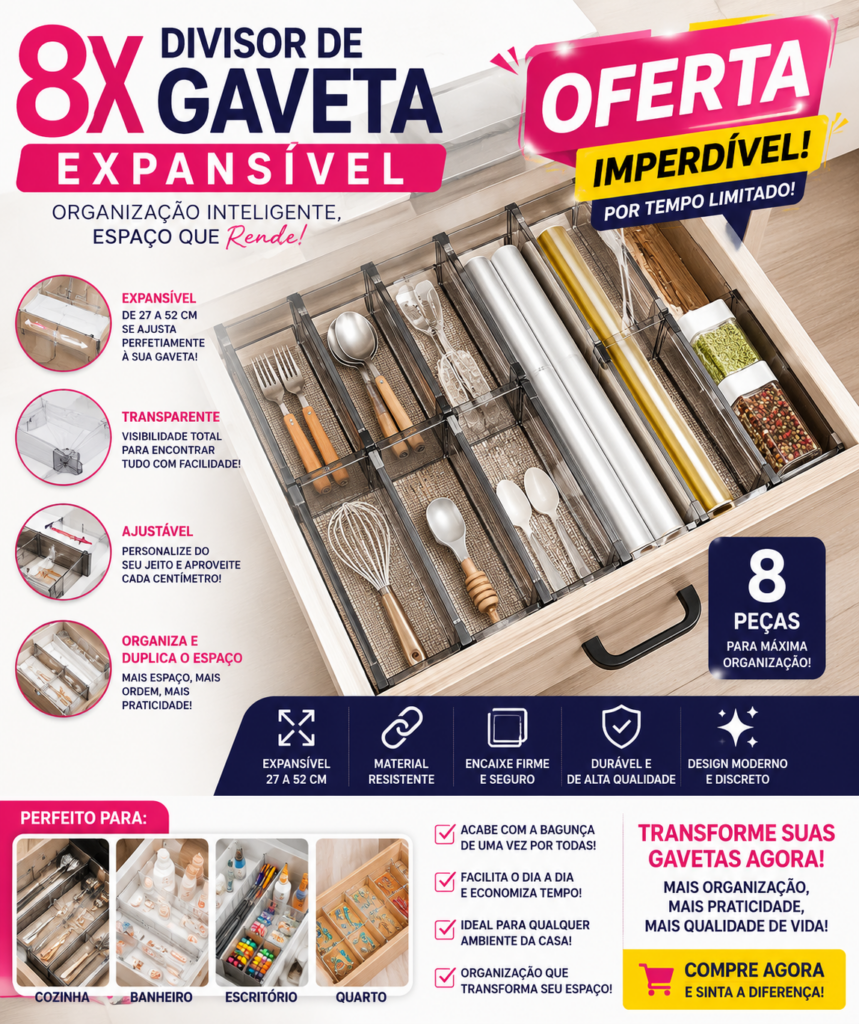 8x Divisor de Gaveta Expansível Transparente Ajustável