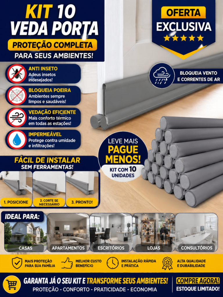 Kit 10 Veda Porta Atacado Anti Inseto Poeira Vento Vedação Porta Impermeável Fácil Instalar Cinza
