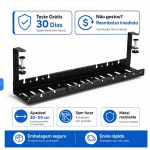 20 Produtos Escondidos Alta Conversão 13 Organizador De Cabos Sob Mesa Ajustável 30 a 54cm Sem Furar Suporte Metal Para Filtro De Linha Mesa Gamer