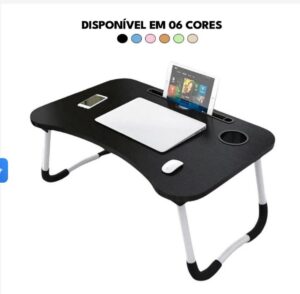 20 Produtos Escondidos Alta Conversão 18 Mesa Notebook Dobrável Portátil com Suporte Celular e Porta Copo Cama Sofá 6 Cores MDF